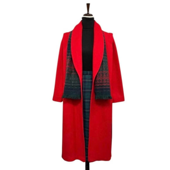 Jofeld Vintage 80s Red Wool Blend Double Breasted Long Dress Coat Size L - Picture 6 of 8